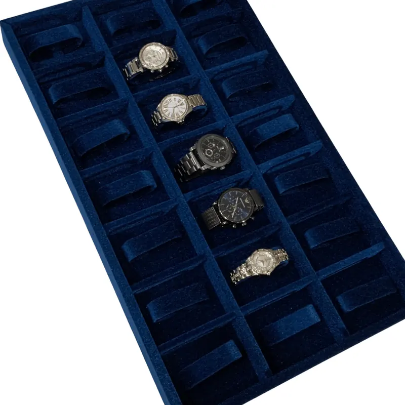 Navy blue velvet watch tray